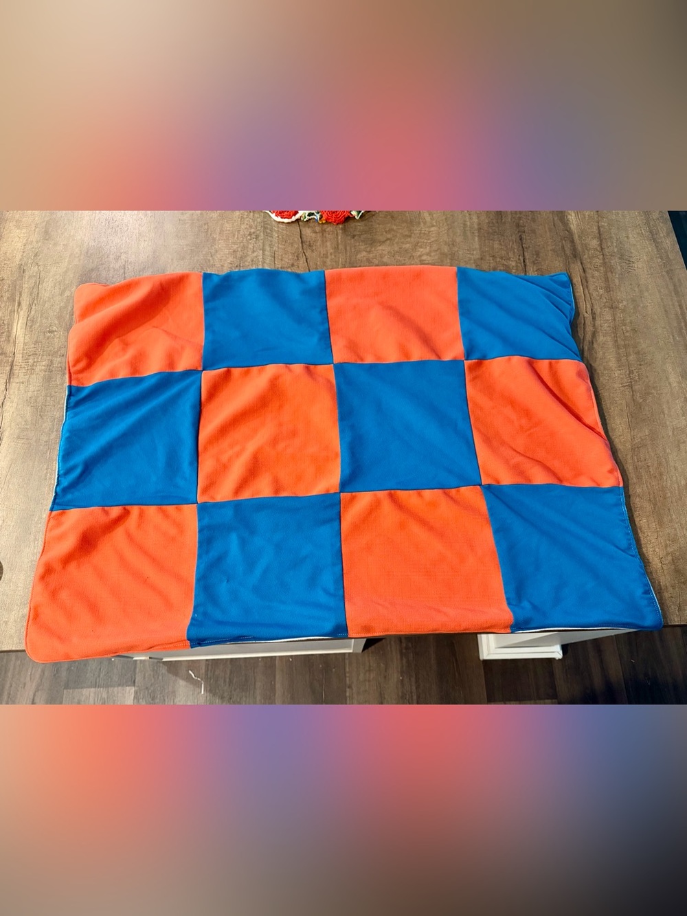 Orange blue checkerboard patchwork lap/pet blanket